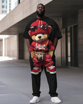 Big Boy Street Fashion Cartoon Print Short Sleeve Trousers Suit